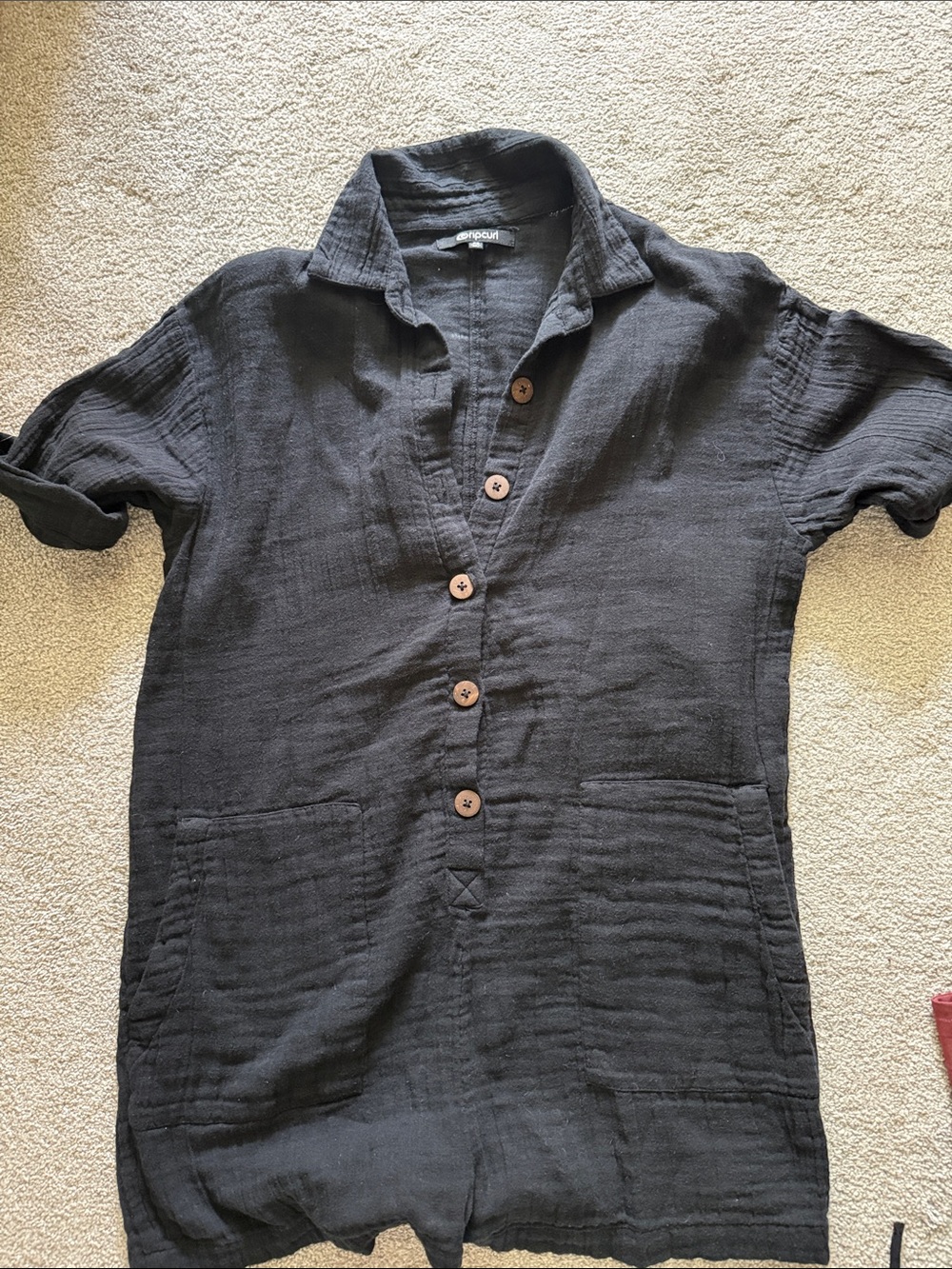 Rip Curl Black Short-Sleeve Button Romper